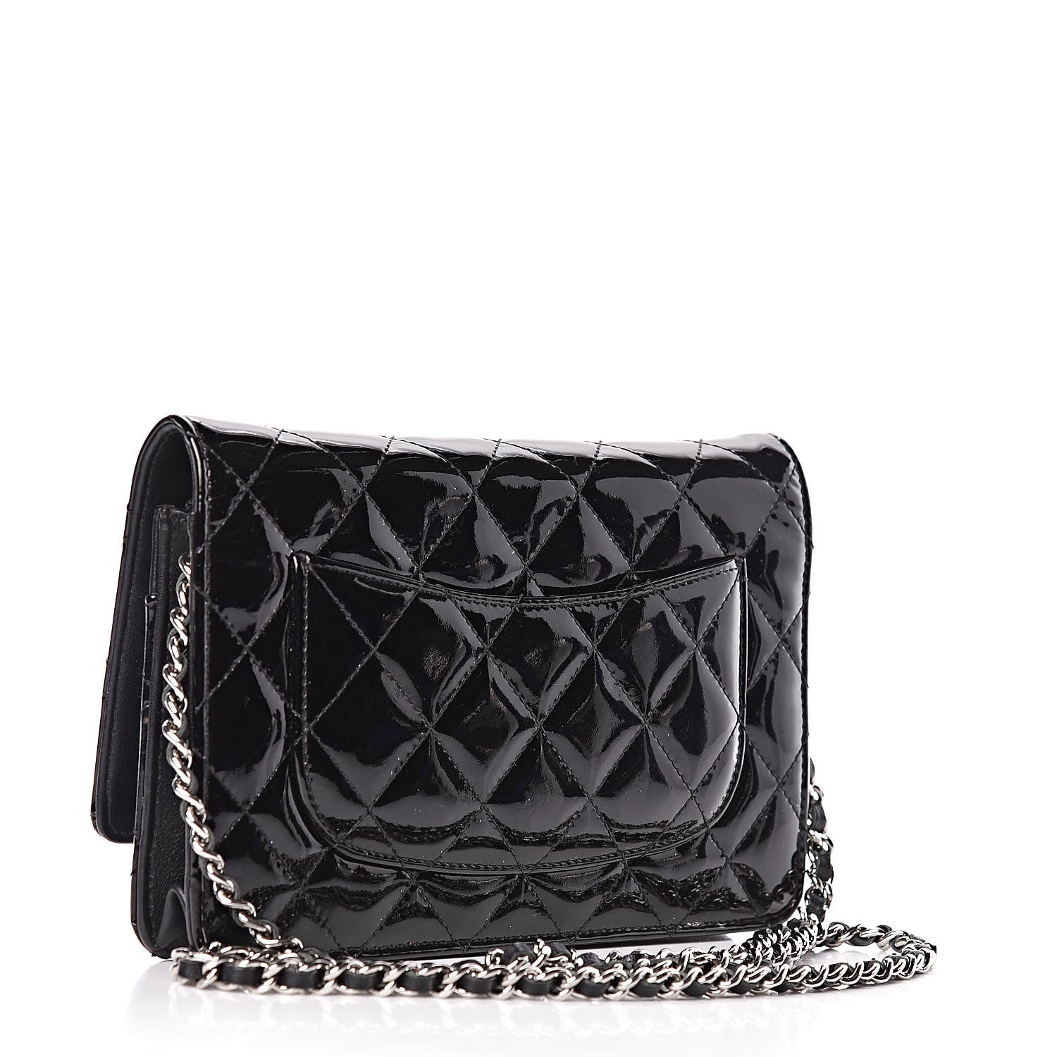 Chanel Patent Quilted Wallet On Chain WOC Black 3 of 12