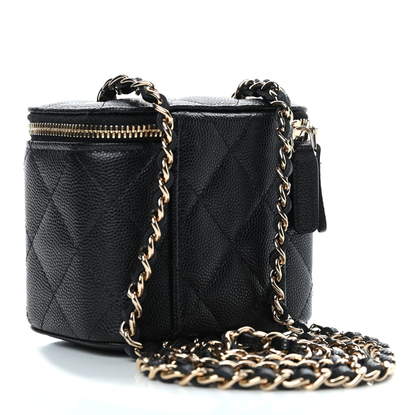Caviar Quilted Mini Vanity Case With Chain Black