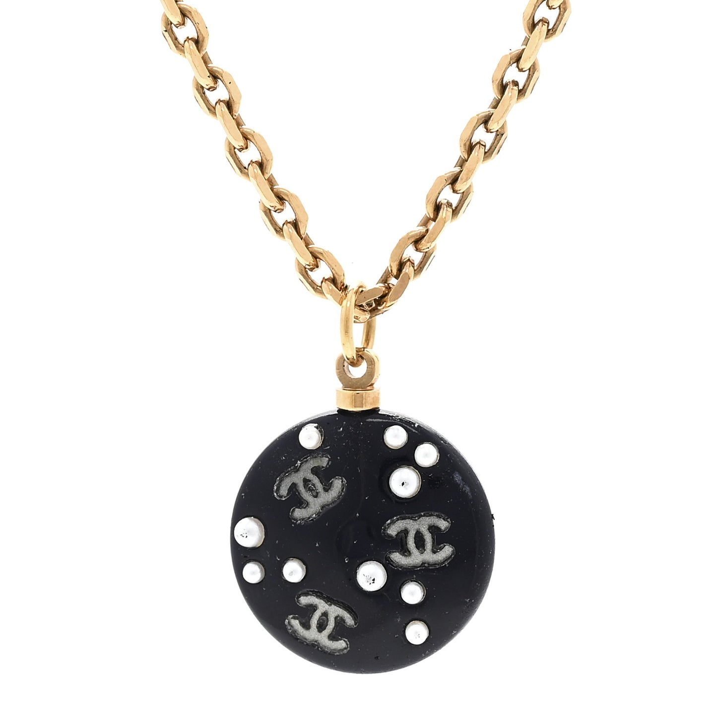 Resin Pearl CC Necklace  Gold Black