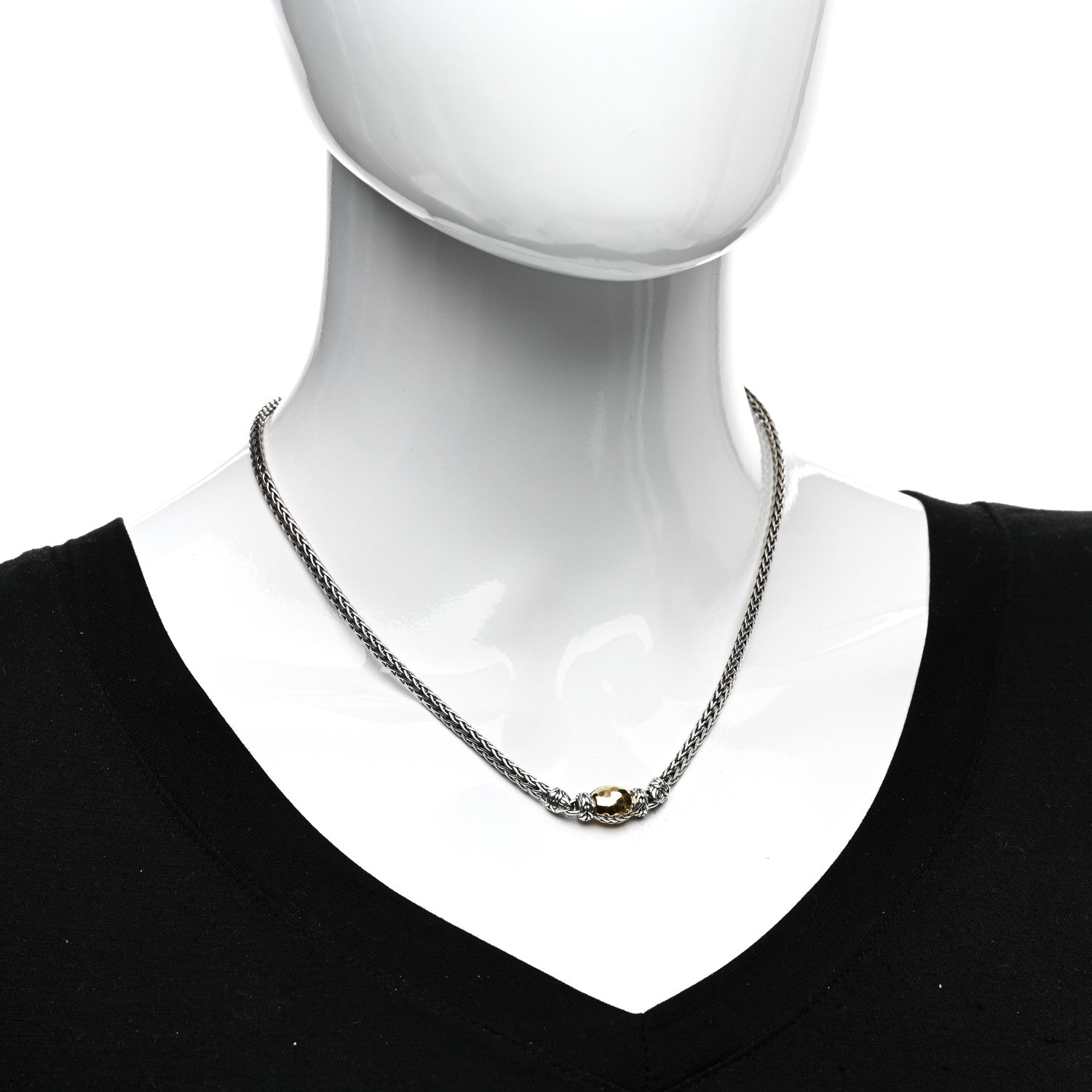 John Hardy Sterling Silver 22K Yellow Gold Hammered Pendant Necklace 2 of 4