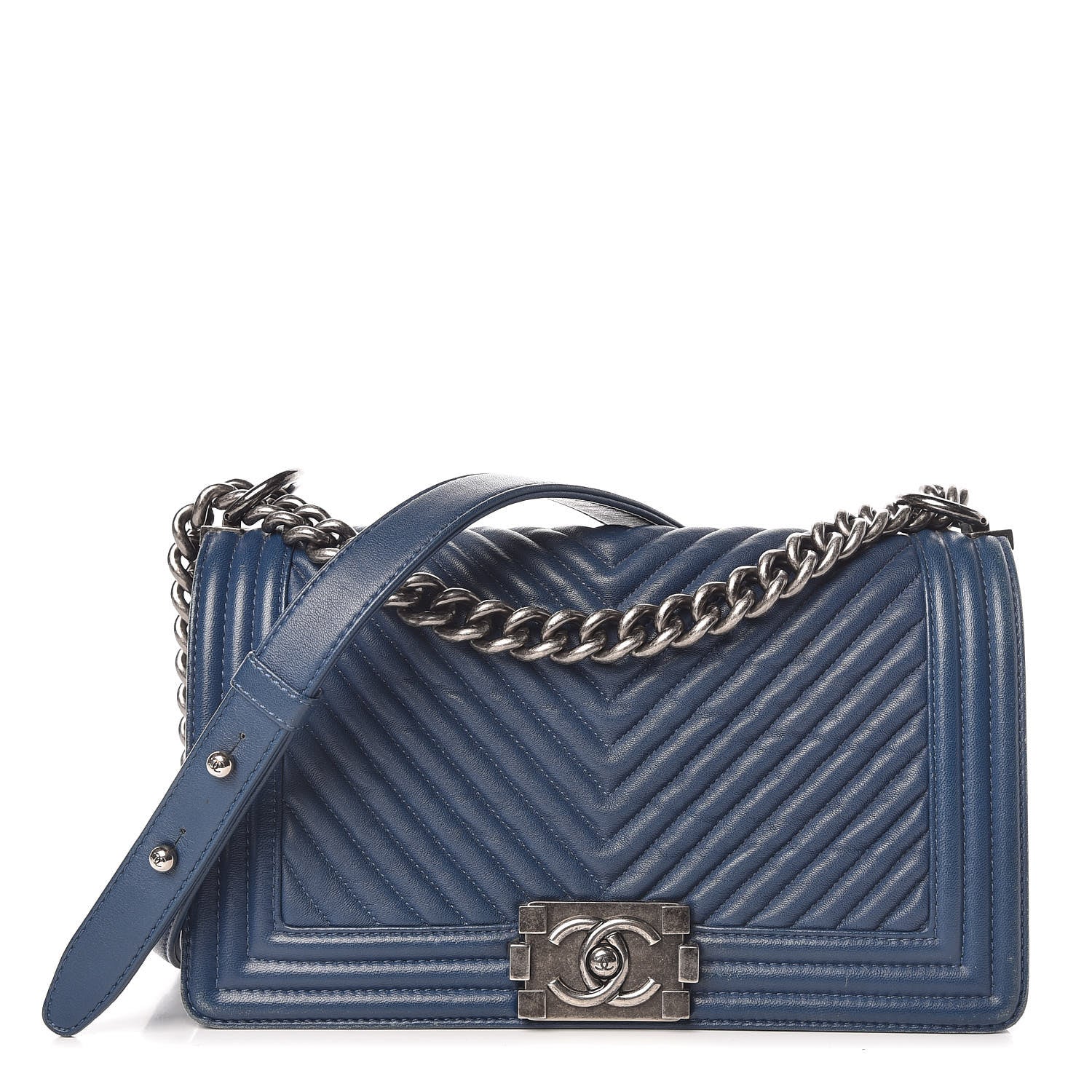 Chanel Wrinkled Lambskin Chevron Quilted Medium Boy Flap Navy 1 of 15