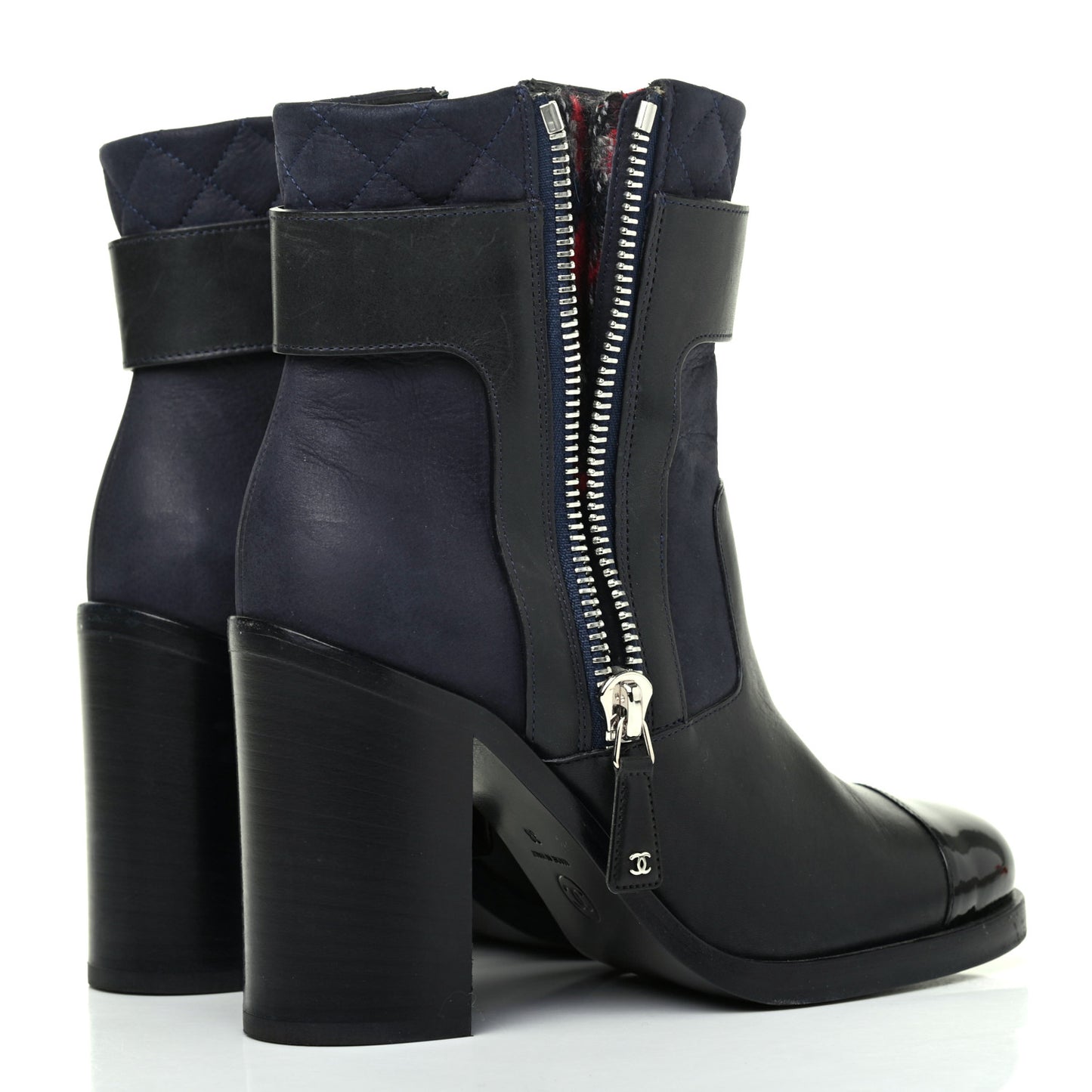 Calfskin Patent Cap Toe Short Ankle Boots 38 Navy Black