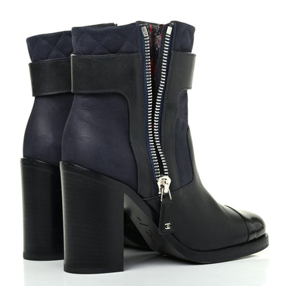 Chanel Calfskin Patent Cap Toe Short Ankle Boots 38 Navy Black 4 of 17