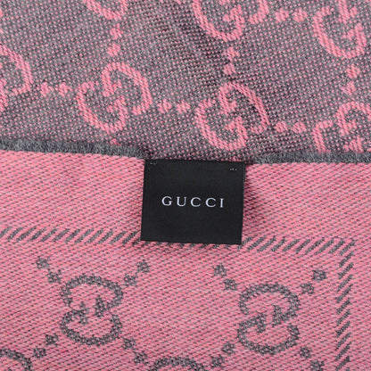 Gucci Wool Jacquard GG Monogram Sten Fringe Scarf Graphite Pink 4 of 5