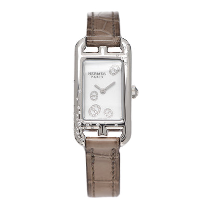 Hermes Stainless Steel Alligator Diamond 17mm Nantucket Quartz Watch Etoupe 1 of 5