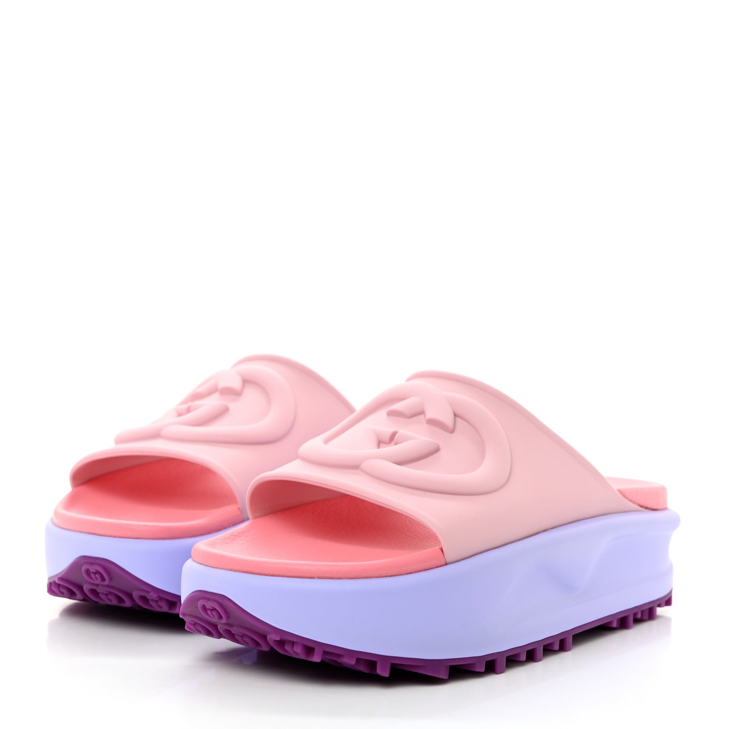 Soft Rubber Womens Interlocking G Platform 42mm Slide Sandals 38 Sugar Pink