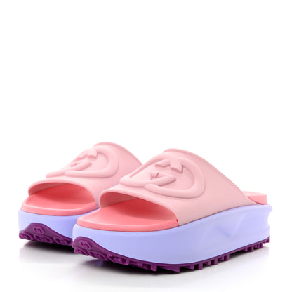 Gucci Soft Rubber Womens Interlocking G Platform 42mm Slide Sandals 38 Sugar Pink 3 of 9