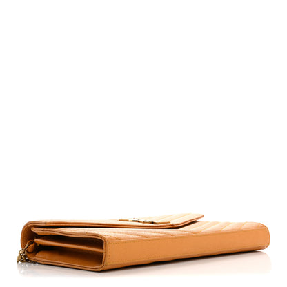 Saint Laurent Grain De Poudre Matelasse Chevron Cassandre Chain Wallet Senape Yellow 4 of 20