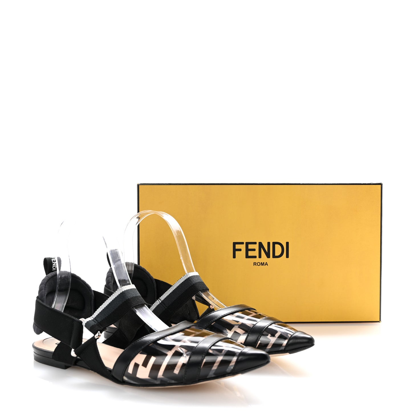 PVC Calfskin FF Colibri Slingback Ballerina Flats 38.5 Tobacco Moro Black Militare