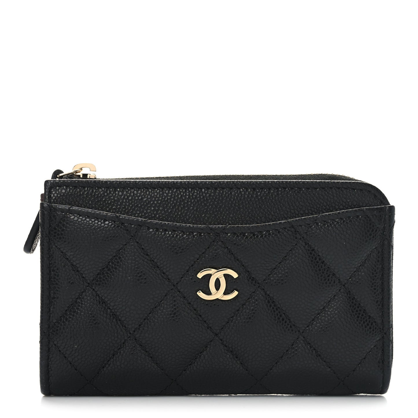Caviar Quilted CC Zip Around Card Holder Black