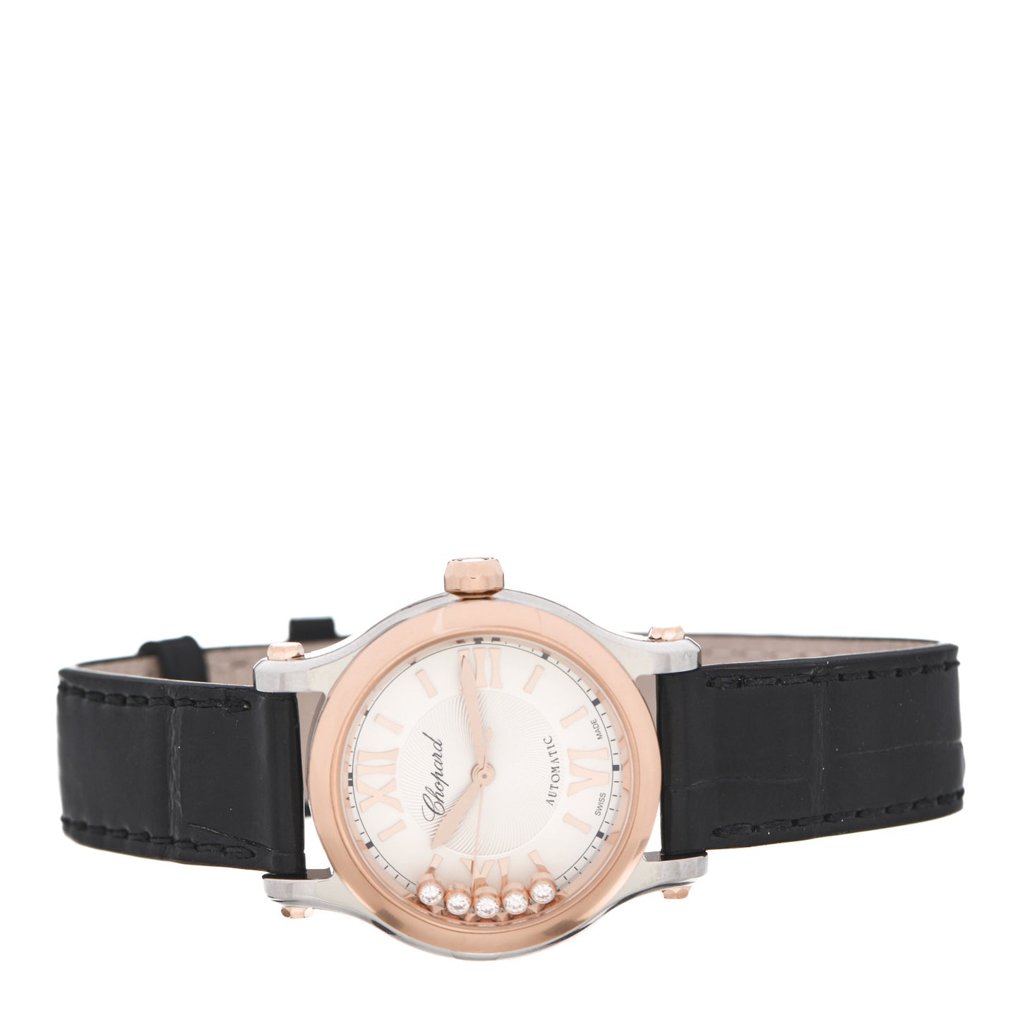 Stainless Steel 18K Rose Gold Alligator 5 Diamond 30mm Happy Sport Automatic Watch