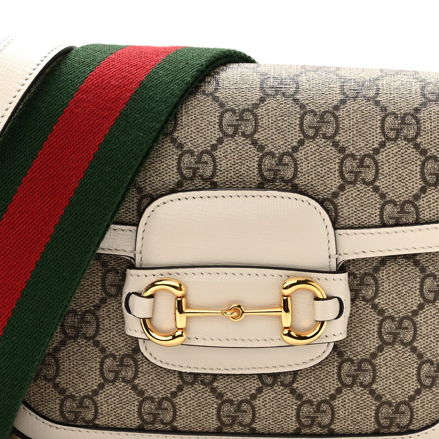 GG Supreme Monogram Web Mini Horsebit 1955 Shoulder Bag Beige Mystic White