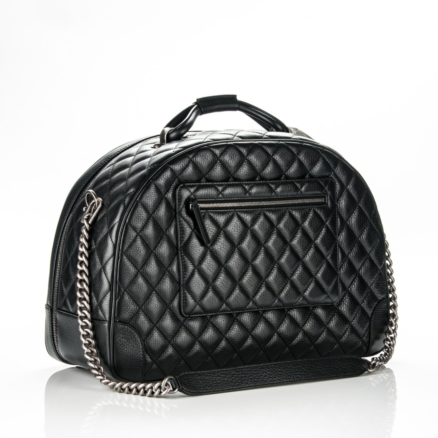 Calfskin Quilted Large Airlines Round Trip Bowling Bag Black