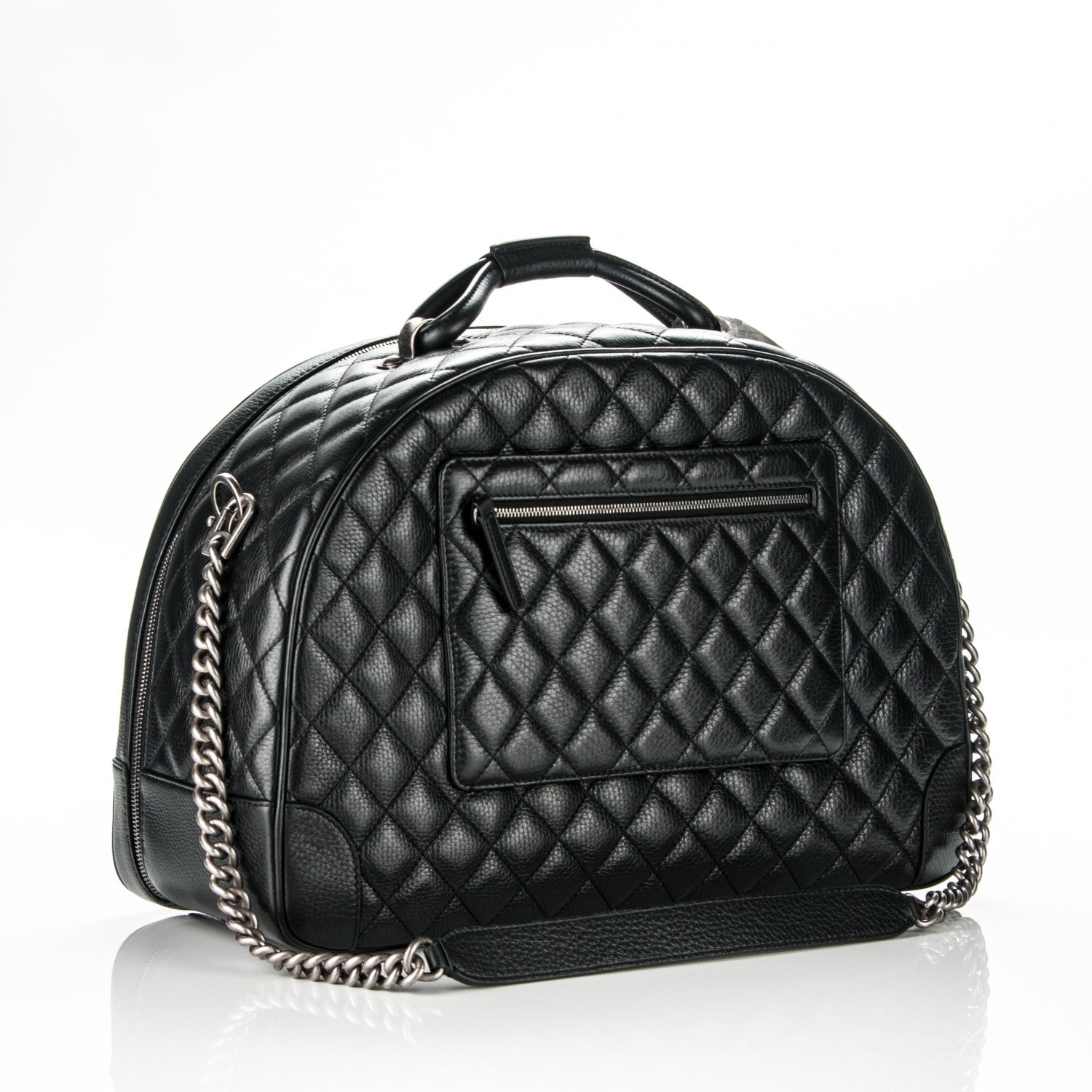 Chanel Calfskin Quilted Large Airlines Round Trip Bowling Bag Black 3 of 6