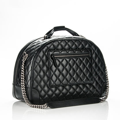 Chanel Calfskin Quilted Large Airlines Round Trip Bowling Bag Black 3 of 6