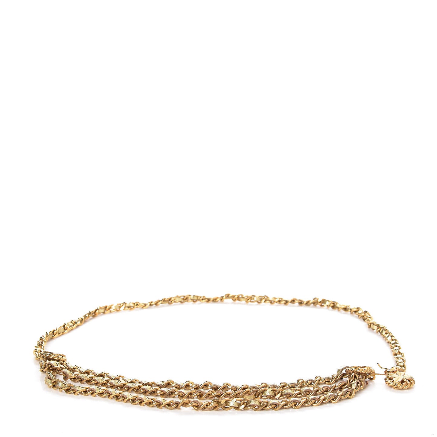 Metal Lambskin Chain CC Clover Belt Gold