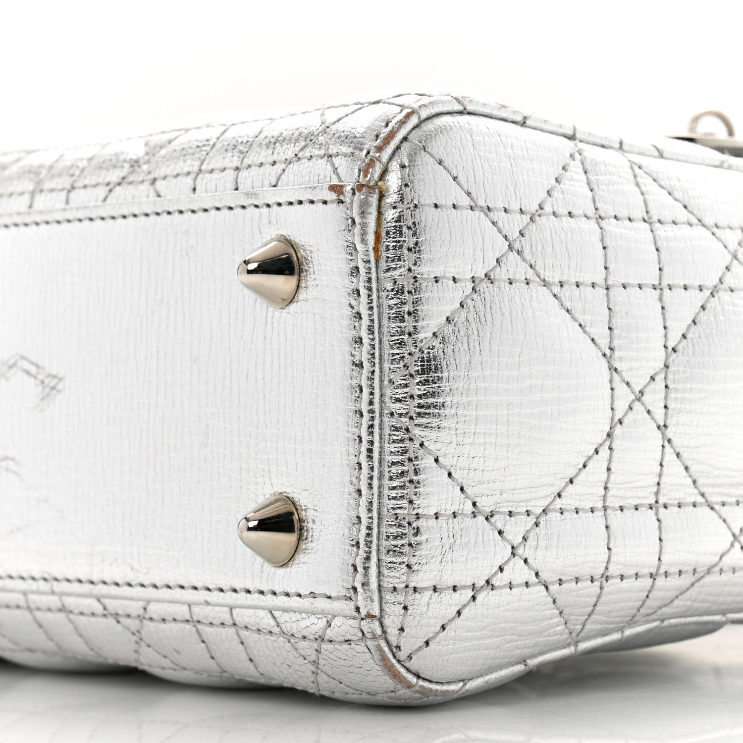 Christian Dior Metallic Grained Calfskin Cannage Small Lucky Badges My Lady Dior Silver 10 of 14