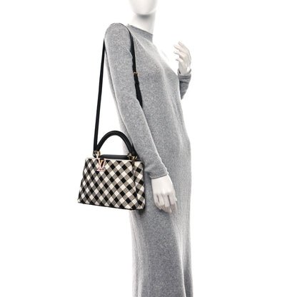 Louis Vuitton Taurillon Embroidered Vichy Capucines BB Black White 3 of 9