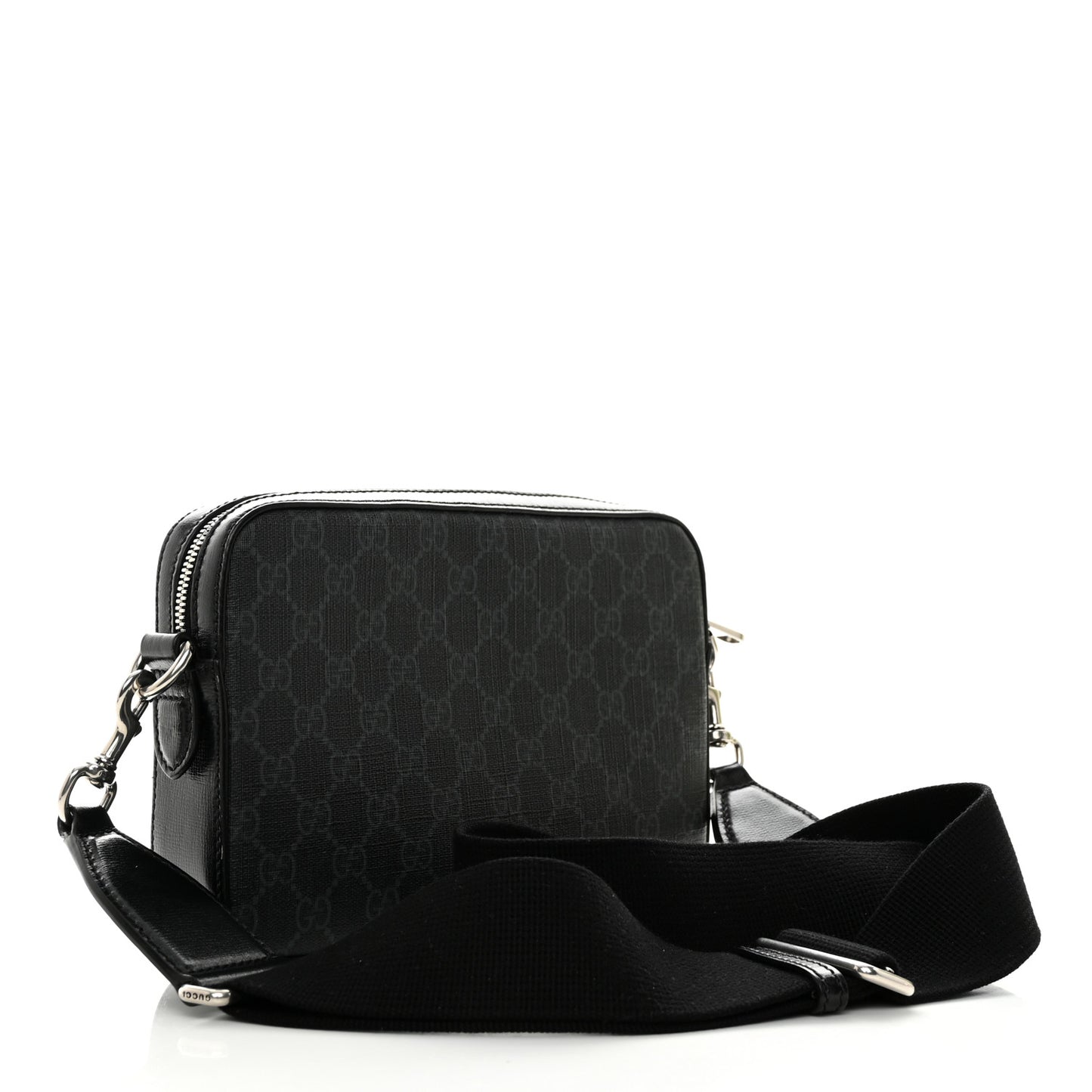 GG Supreme Monogram Azalea Calfskin Retro Interlocking G Wristlet Shoulder Bag Black