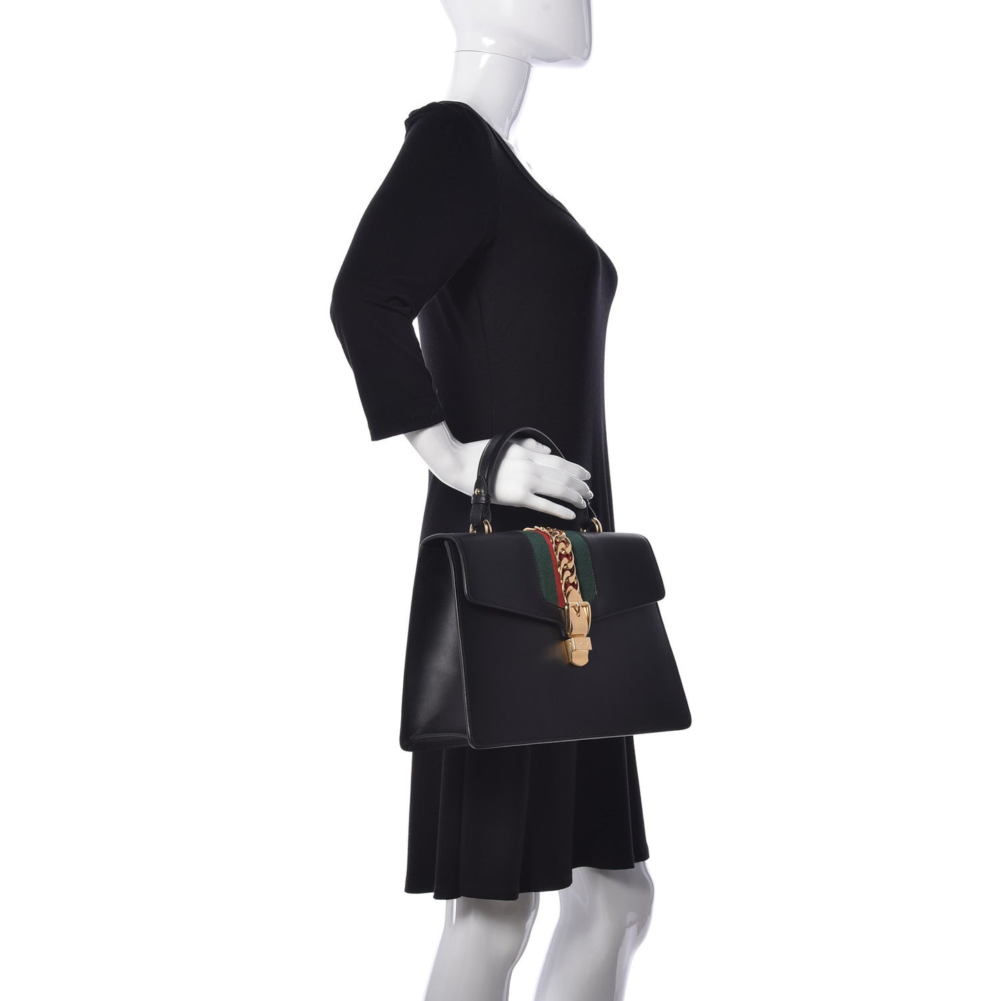 Calfskin Medium Sylvie Top Handle Bag Black