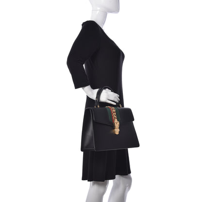 Gucci Calfskin Medium Sylvie Top Handle Bag Black 3 of 10