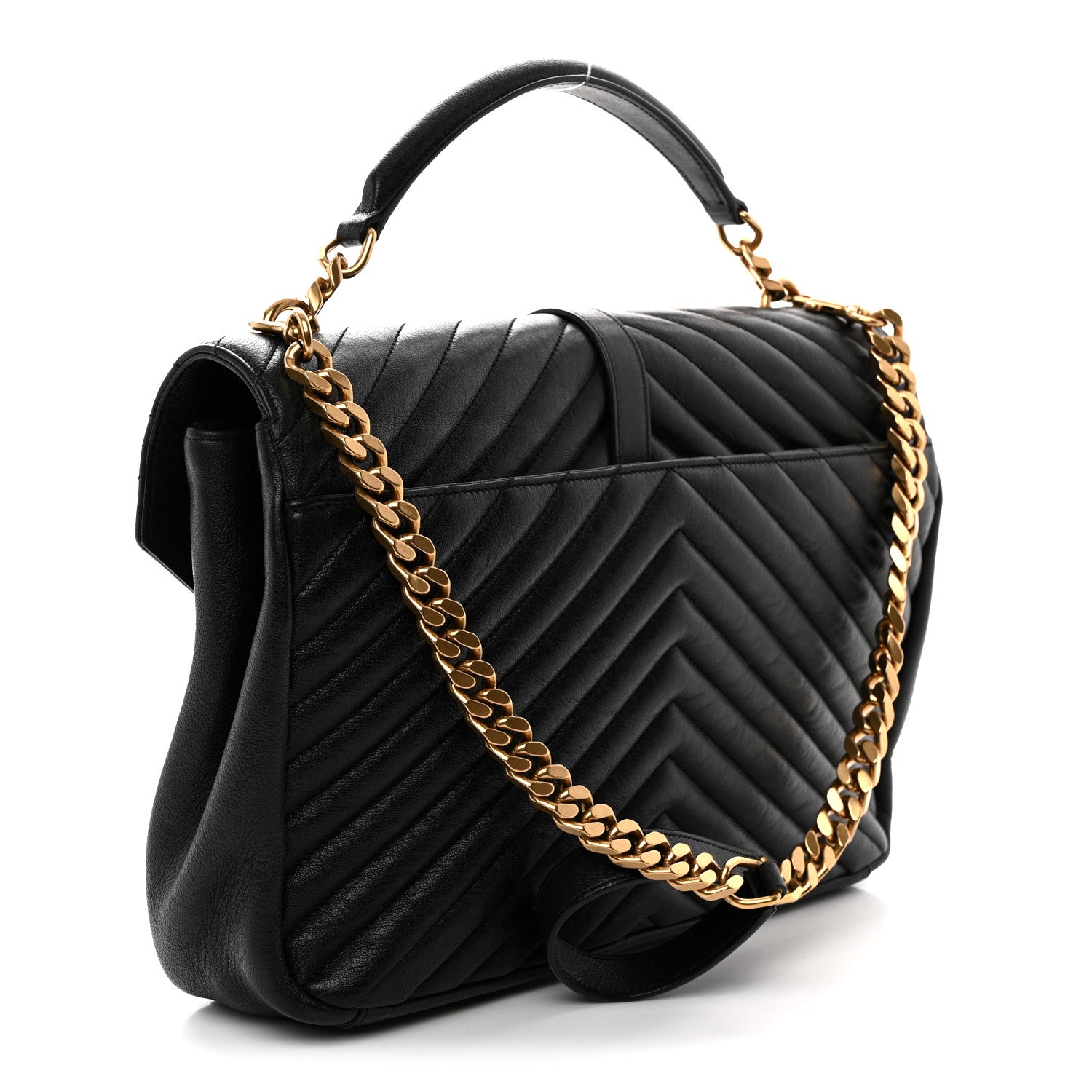 Saint Laurent Sheepskin Matelasse Chevron Monogram Large College Satchel Black 3 of 13
