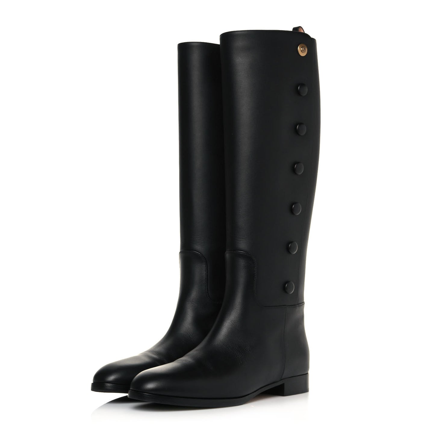 Calfskin Buttons Lifford Knee High Boots 38.5 Black