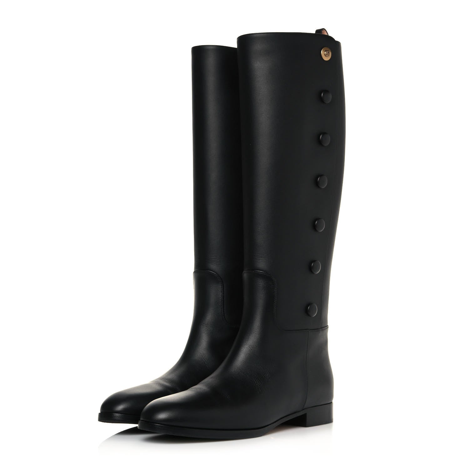 Gucci Calfskin Buttons Lifford Knee High Boots 38.5 Black 3 of 8