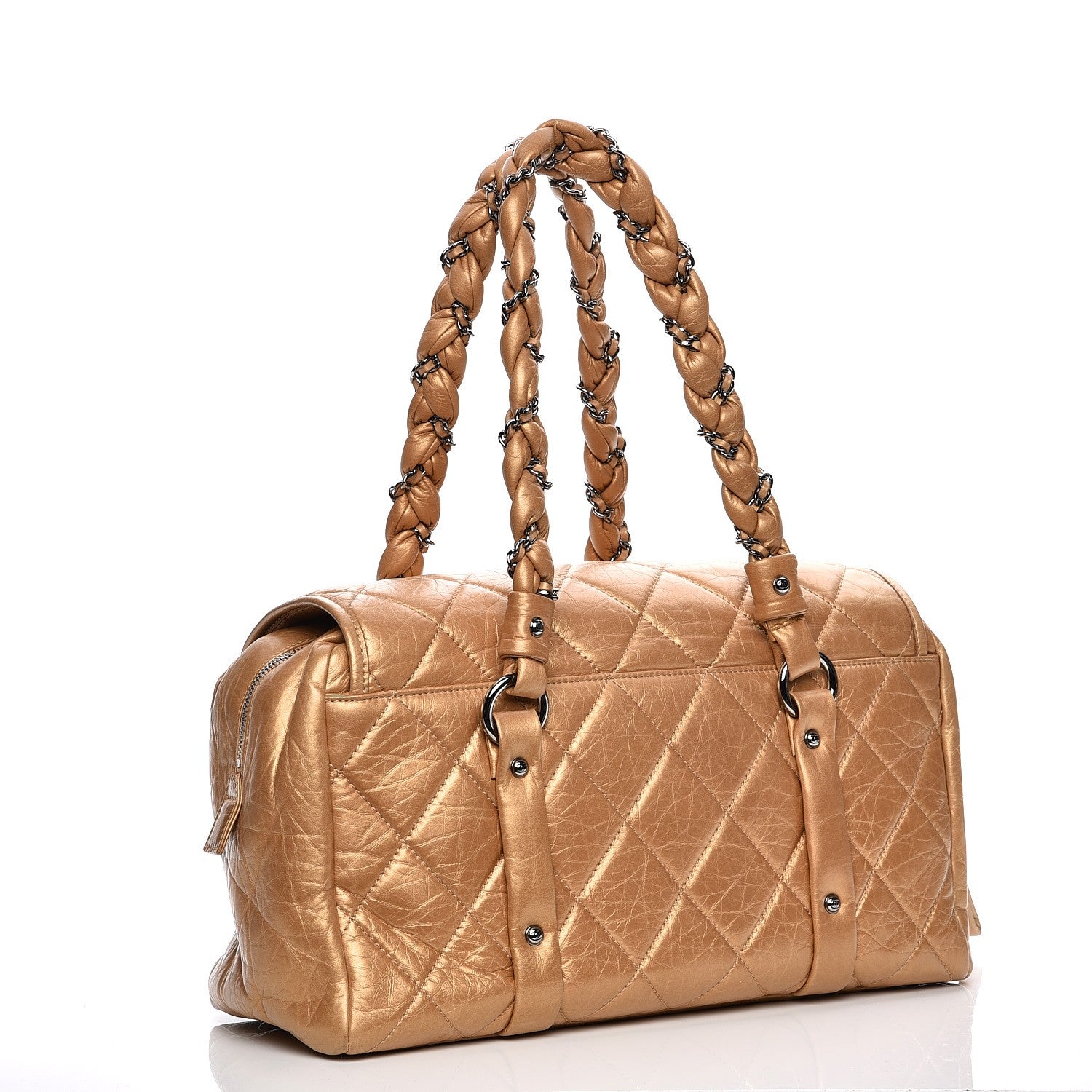 Chanel Distressed Lambskin Quilted Lady Braid Flap Tote Gold 3 of 9