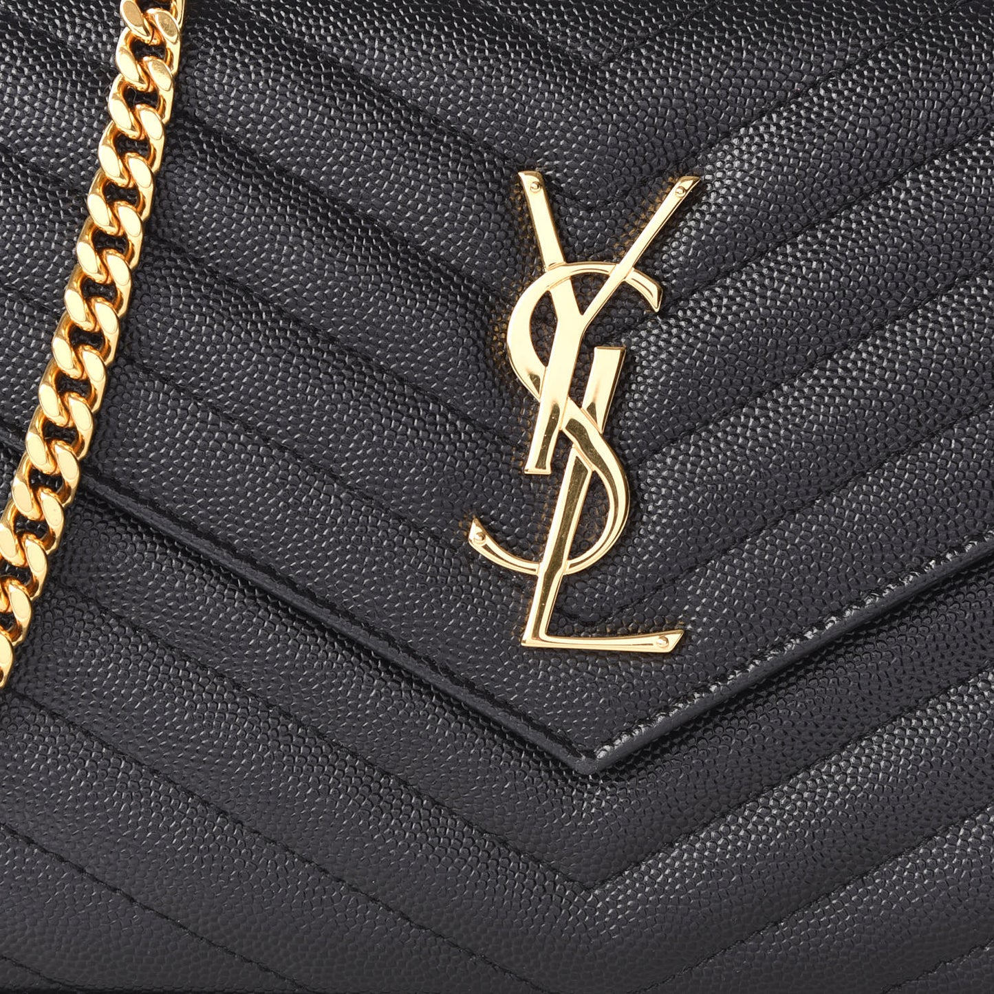 Grain De Poudre Matelasse Chevron Monogram Chain Wallet Black