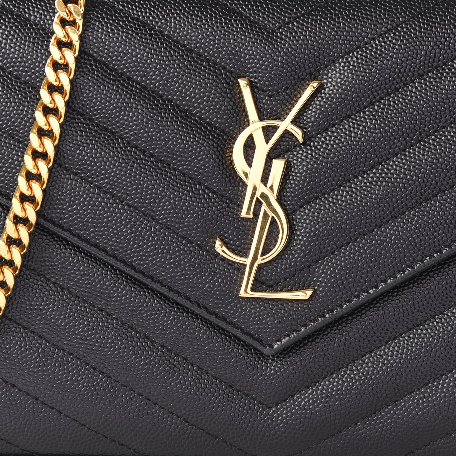 Saint Laurent Grain De Poudre Matelasse Chevron Monogram Chain Wallet Black 9 of 10
