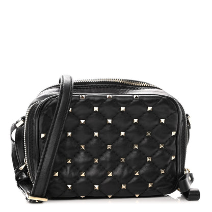 Valentino Garavani Nappa Rockstud Spike Double Zip Camera Crossbody Bag Black 1 of 12