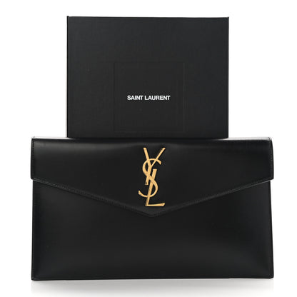 Saint Laurent Smooth Shiny Calfskin Monogram Uptown Pouch Black 8 of 8