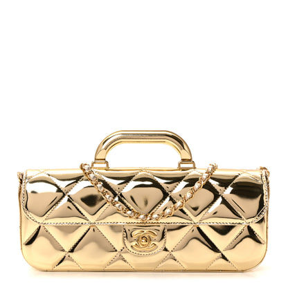 Chanel Metallic Mirror Calfskin Large Top Handle Clutch With Chain Gold 1 of 11