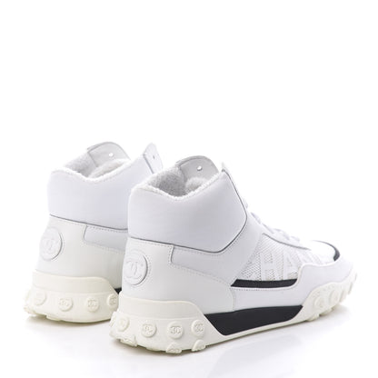 Chanel Calfskin Mesh Lycra Womens Logo High Top Sneakers 39 White 4 of 8