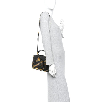 Valentino Garavani Grainy Calfskin Small Rockstud Allover Alcove Top Handle Tote Bag Black 2 of 8