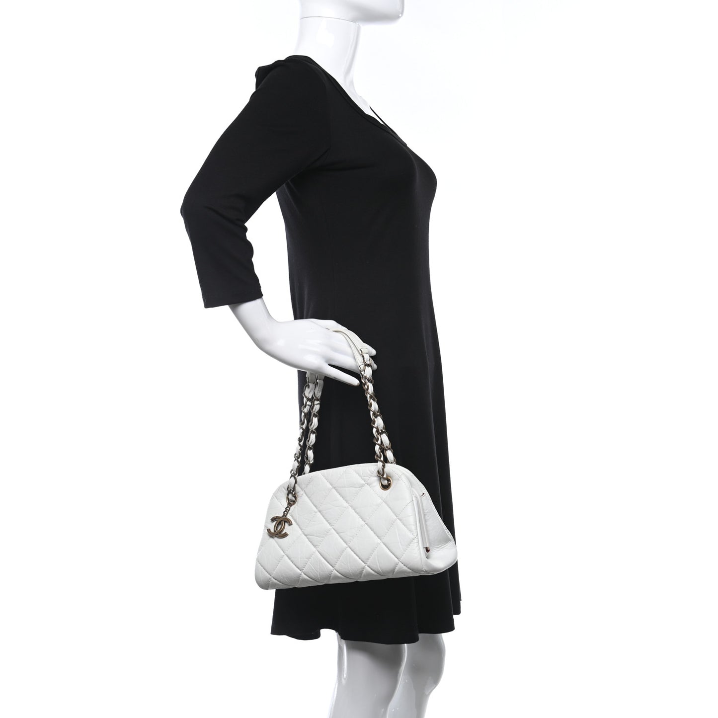 Aged Calfskin Small Just Mademoiselle Bowling Bag White