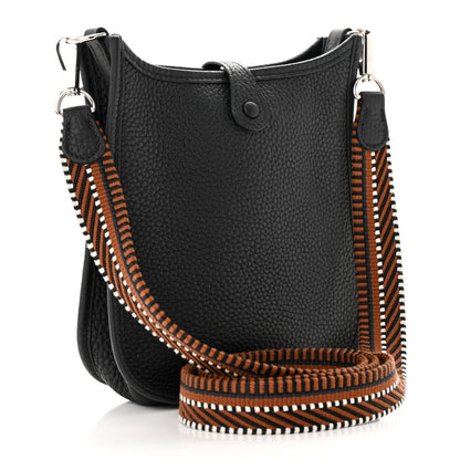Hermes Taurillon Clemence Amazone Sangle Cavale Evelyne TPM Black Noisette 3 of 11