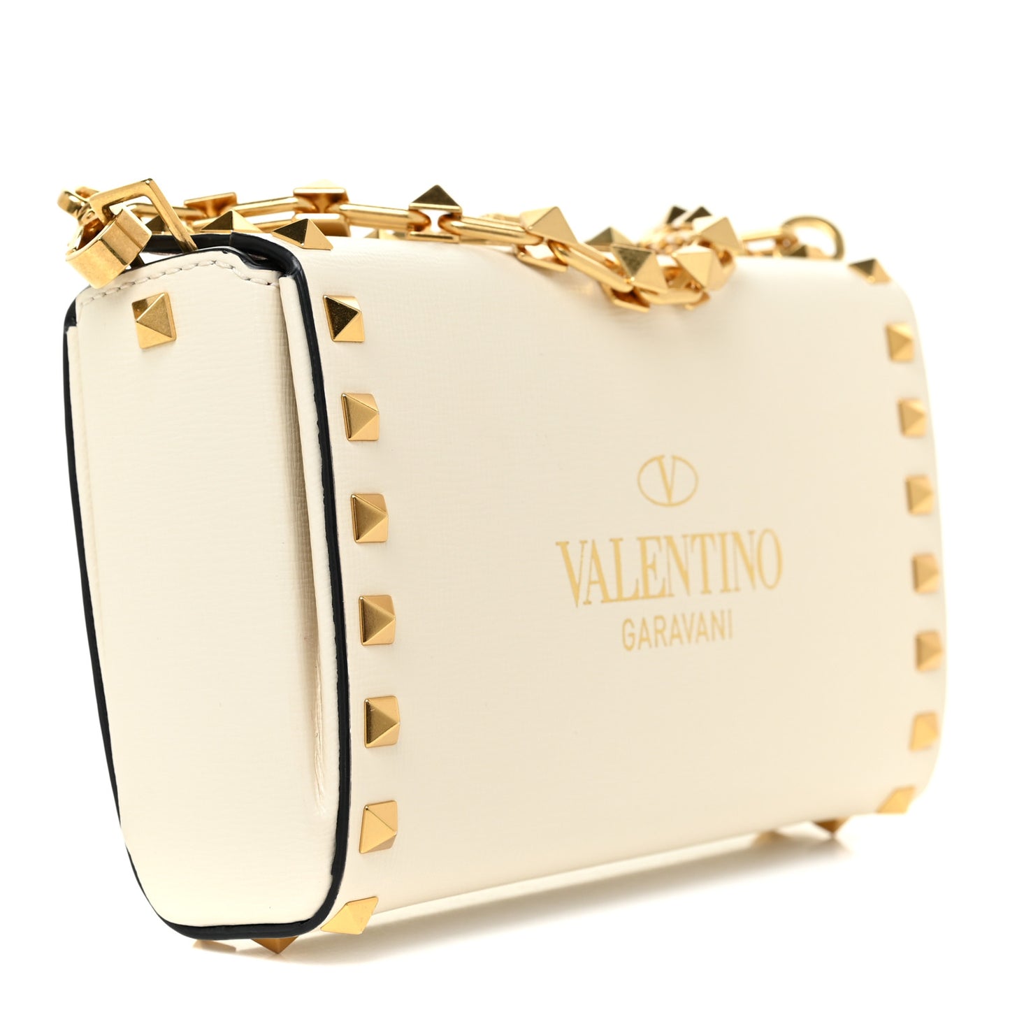 Grainy Calfskin Rockstud Clutch Light Ivory