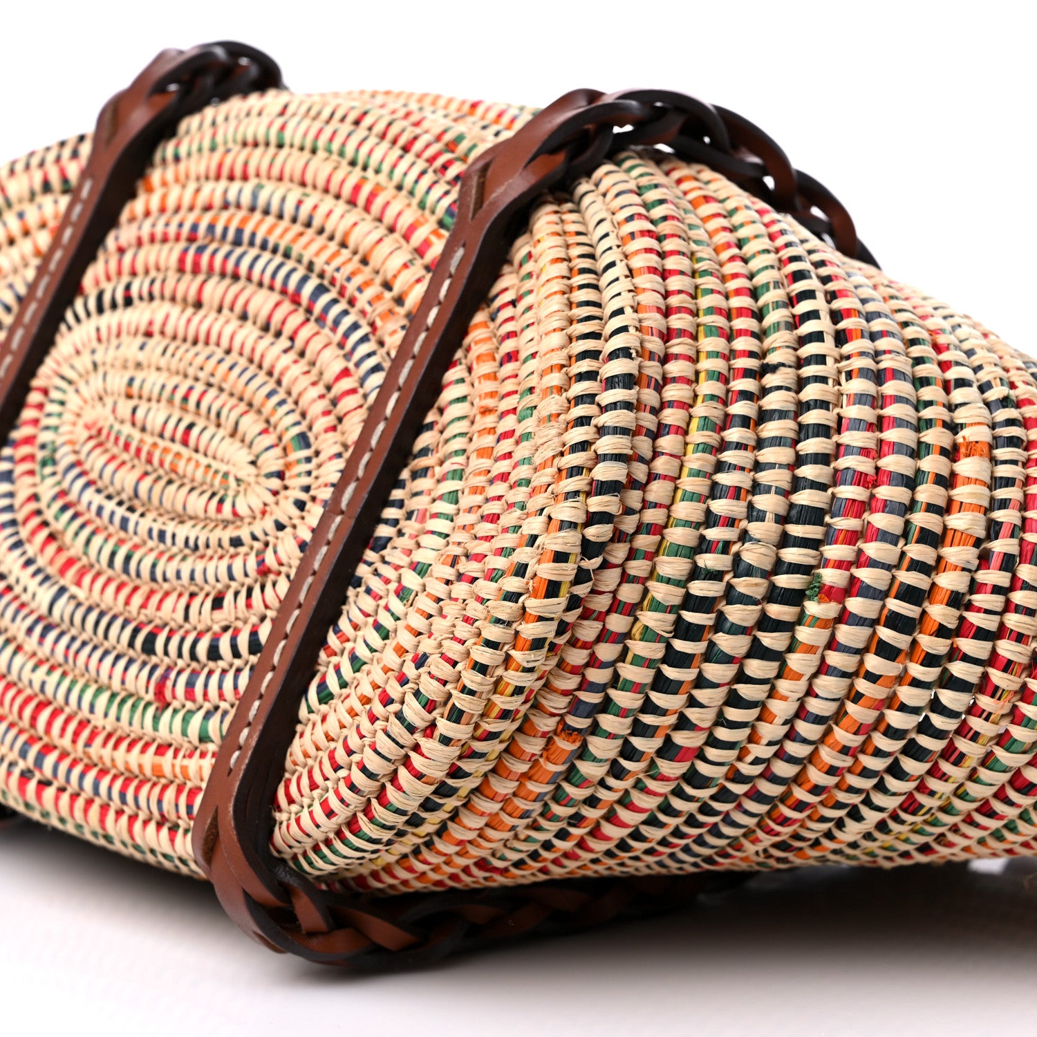 Prada Paglia Vitello Woven Braided Basket Tote Multicolor Cognac 8 of 8