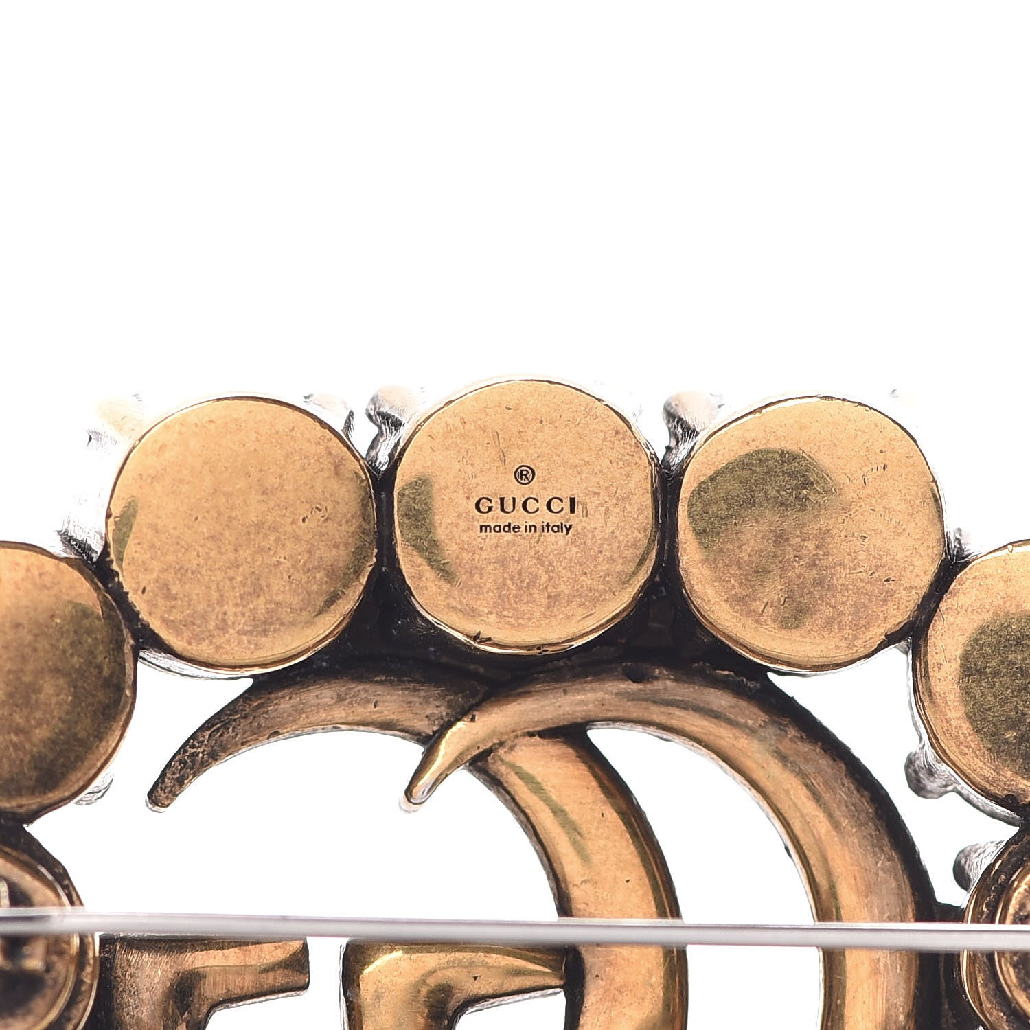 Gucci Metal Crystal Double G Brooch Aged Gold 4 of 6