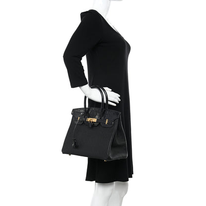 Hermes Ostrich Shiny Alligator Birkin Touch 30 Black 2 of 13