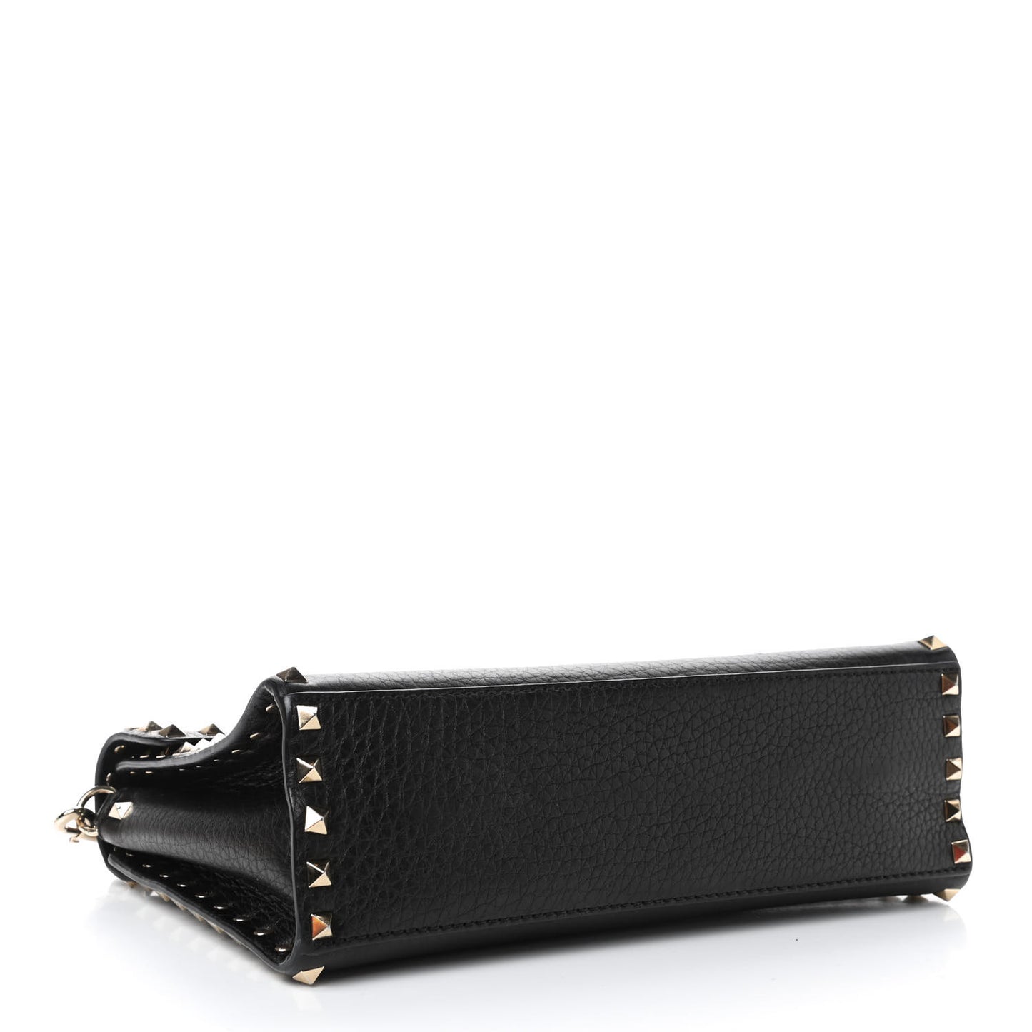 Pebbled Calfskin Small Rockstud Single Handle Flap Bag Black
