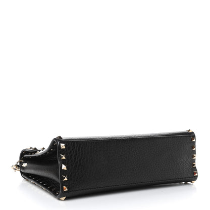 Valentino Garavani Pebbled Calfskin Small Rockstud Single Handle Flap Bag Black 3 of 7