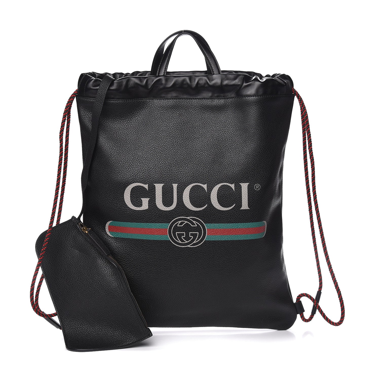 Calfskin Logo Drawstring Backpack Black