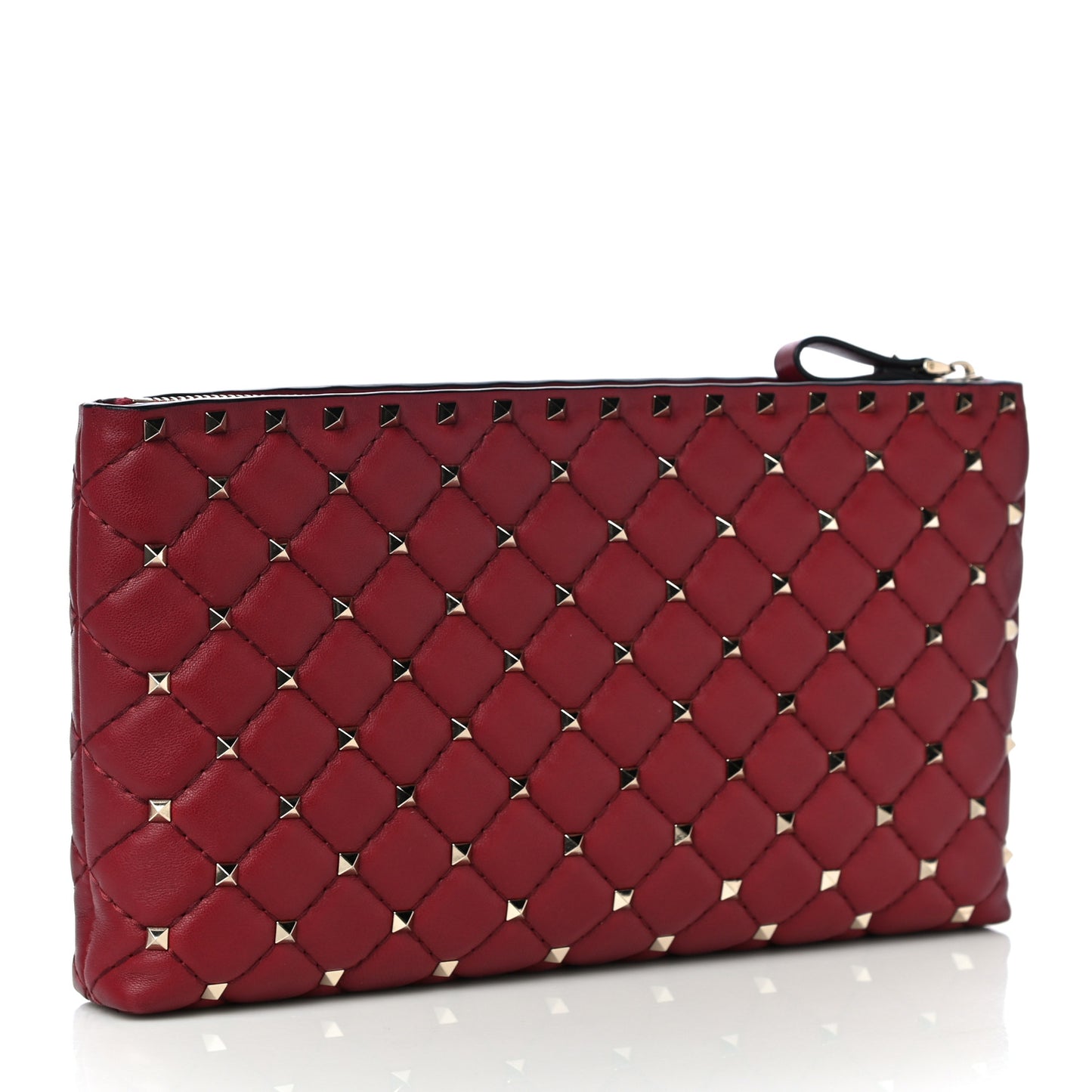 Nappa Rockstud Spike Side Slip Zip Clutch Rubino