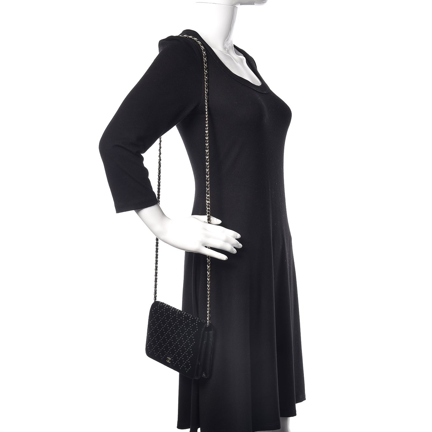 Velvet Studded Wallet On Chain WOC Black