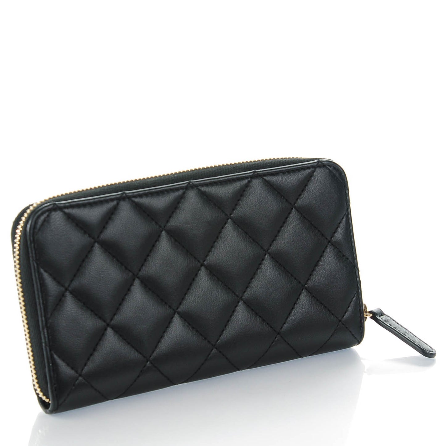 Lambskin Quilted Small Trendy CC Zip Around Wallet Black