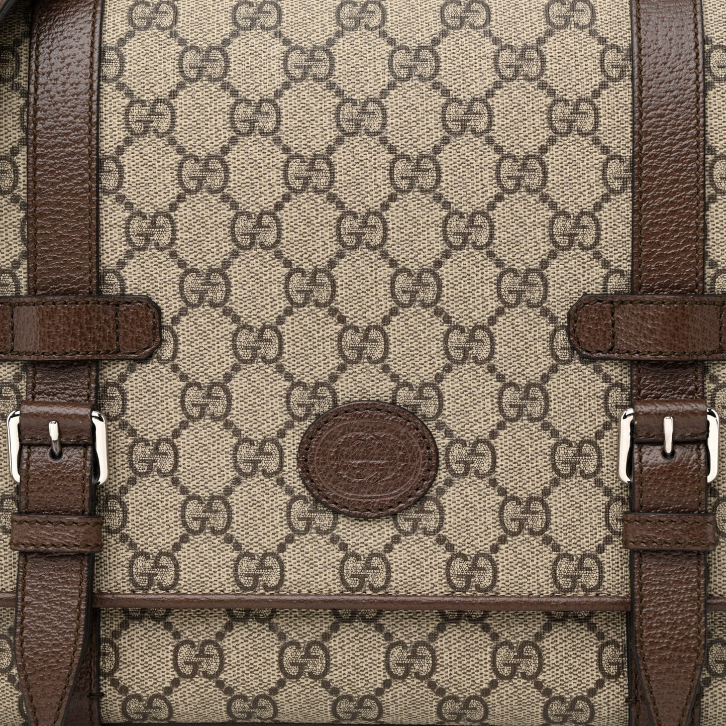 GG Supreme Monogram Textured Dollar Calfskin Retro Interlocking G Flap Messenger Bag Beige Ebony New Acero