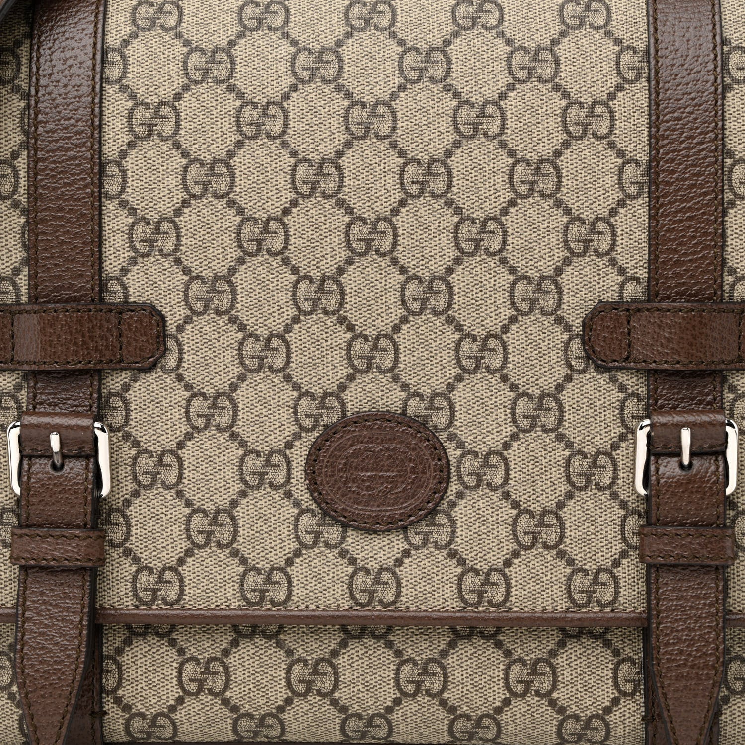 Gucci GG Supreme Monogram Textured Dollar Calfskin Retro Interlocking G Flap Messenger Bag Beige Ebony New Acero 8 of 12